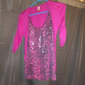Hot Pink Sequined Tie Front Top